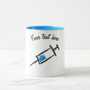 Mug Seringue, dessinée à la main. Injection, médecin, 