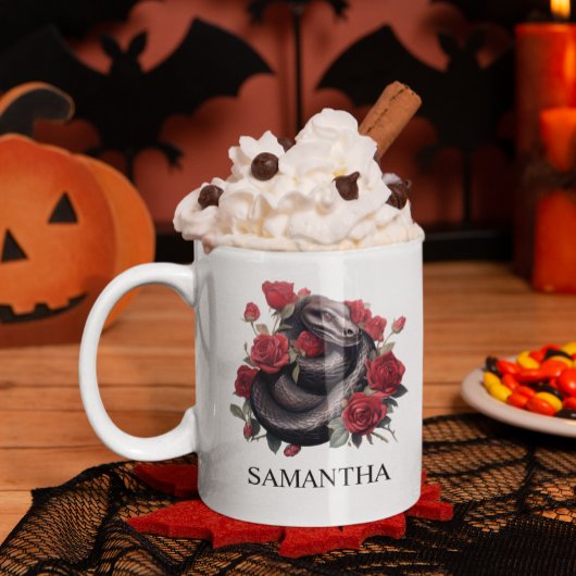 Mug Serpent noir en Rose Aquarelle Goth