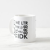 MUG SERVICE DE MINI-MESSAGES : TXT JE LITRE, LOL, THX, (Devant gauche)
