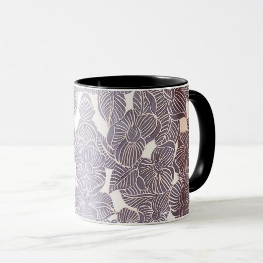 Mug Sgraffito noir floral (Devant droit)