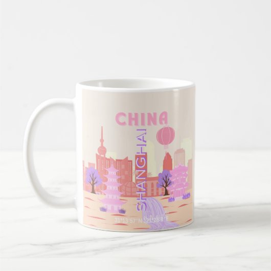 Mug Shanghai Chine Pastel Voyage Art (Gauche)
