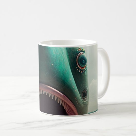 Mug Shark sculpture on the beach (Devant droit)