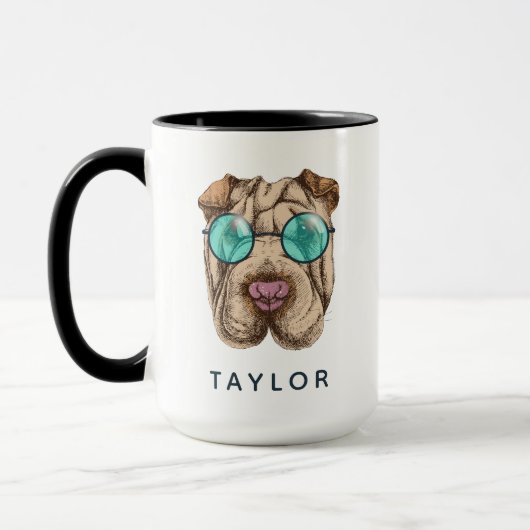 Mug Sharpei dans des lunettes de soleil | ajoutent (Gauche)