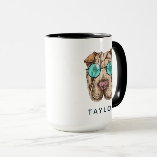 Mug Sharpei dans des lunettes de soleil | ajoutent (Devant droit)