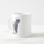 Mug Sheepadoodle avec écharpe à carreaux bleus (Devant gauche)