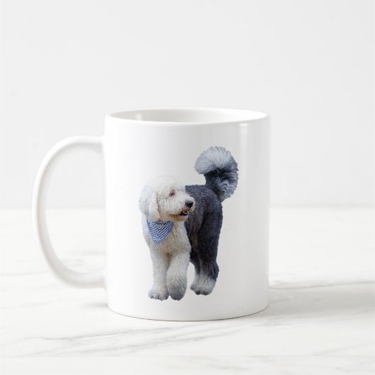 Mug Sheepadoodle avec écharpe à carreaux bleus (Gauche)