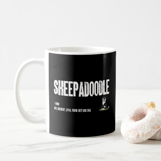 Mug Sheepadoodle Chien Définition, Doodle Dog Noun Cad (Avec donut)