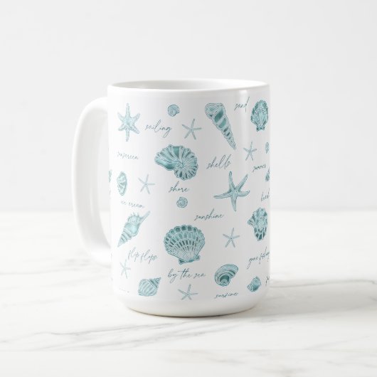 Mug Shells Starfish Sun Fun Texte Turquoise ID918 (Devant gauche)
