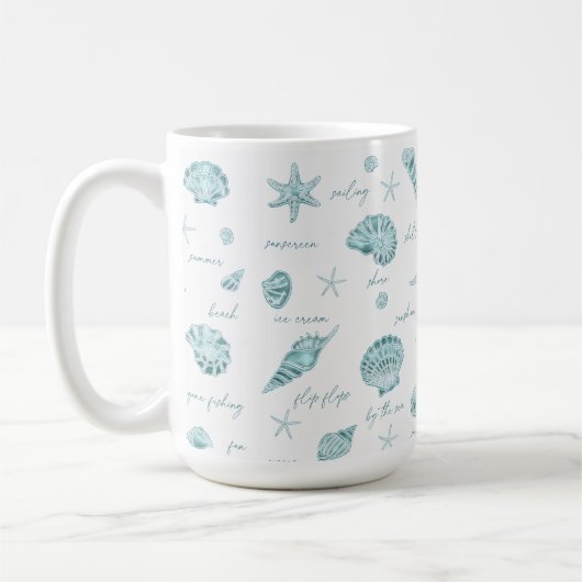 Mug Shells Starfish Sun Fun Texte Turquoise ID918 (Gauche)