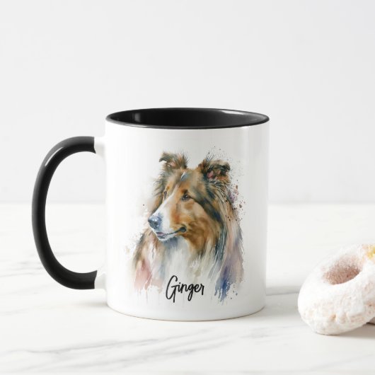 Mug Sheltie Chien race Personnalisée (Avec donut)