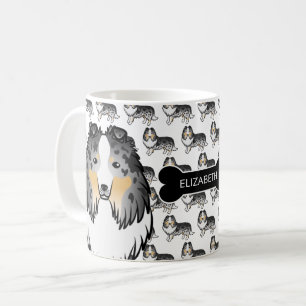 Mug Sheltie de dessin animé bleu merle avec os de chie