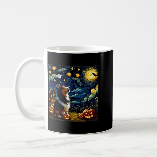Mug Sheltie de Halloween effrayant Nuit étoilée (Gauche)