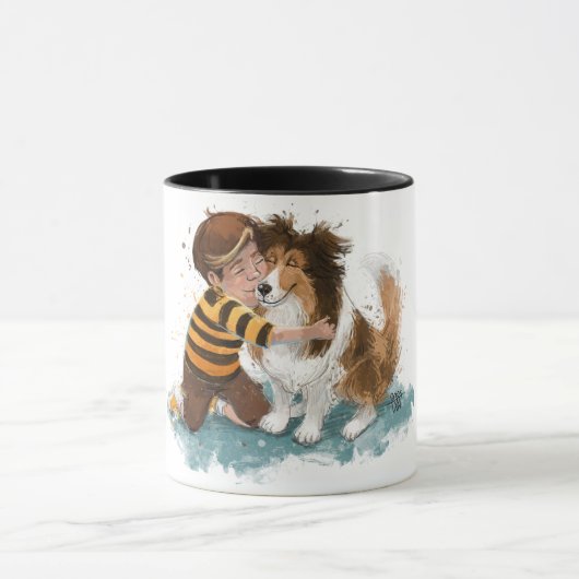 Mug Sheltie et garçon câlinent (Centre)