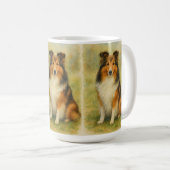 Mug Shetland Sheepdog assis à l'aquarelle (Devant droit)