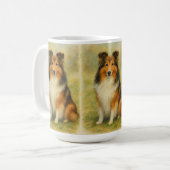 Mug Shetland Sheepdog assis à l'aquarelle (Devant gauche)