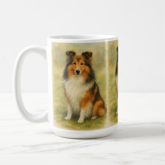 Mug Shetland Sheepdog assis à l'aquarelle (Gauche)