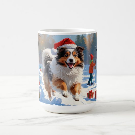 Mug Shetland Sheepdog Courir La Neige Avec Le Casquett (Centre)