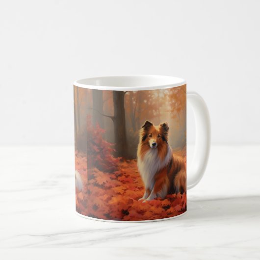 Mug Shetland Sheepdog en automne Feuilles automne Insp (Devant droit)