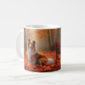 Mug Shetland Sheepdog en automne Feuilles automne Insp (Devant gauche)