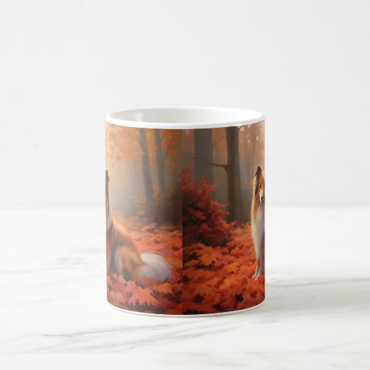 Mug Shetland Sheepdog en automne Feuilles automne Insp (Centre)