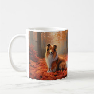 Mug Shetland Sheepdog en automne Feuilles automne Insp