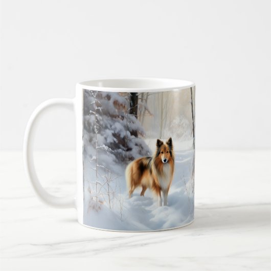 Mug Shetland Sheepdog Laisser neiger Noël (Gauche)