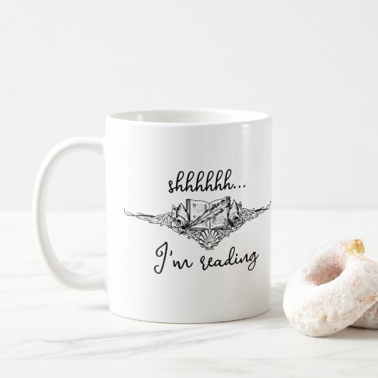 Mug Shh I'm Reading Open Book with Seashells (Avec donut)