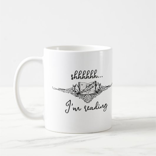 Mug Shh I'm Reading Open Book with Seashells (Gauche)
