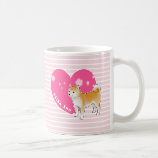 Mug Shiba Inu avec coeur rose et rayures (Droite)