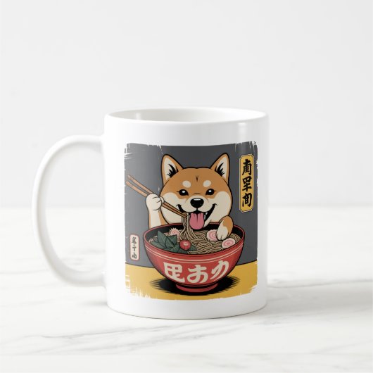 Mug Shiba Inu Chien Mangeant Ramen (Gauche)