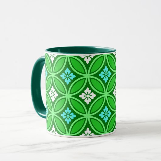 Mug Shippo avec Motif à Fleur, Tons de Jade Green (Devant gauche)