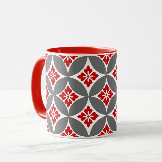 Mug Shippo avec Motif Fleur, Rouge, Blanc et Gris (Devant gauche)