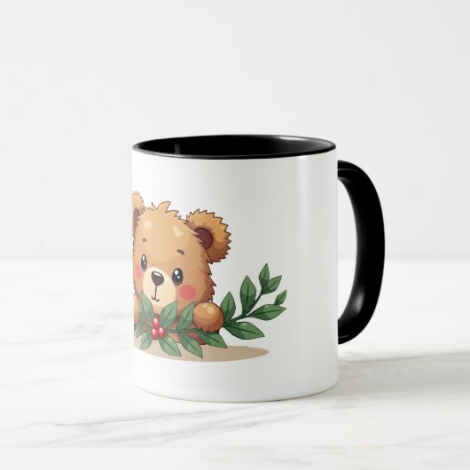 Mug Shy Kawaii Teddy Bear Mistletoe Christmas (Devant droit)