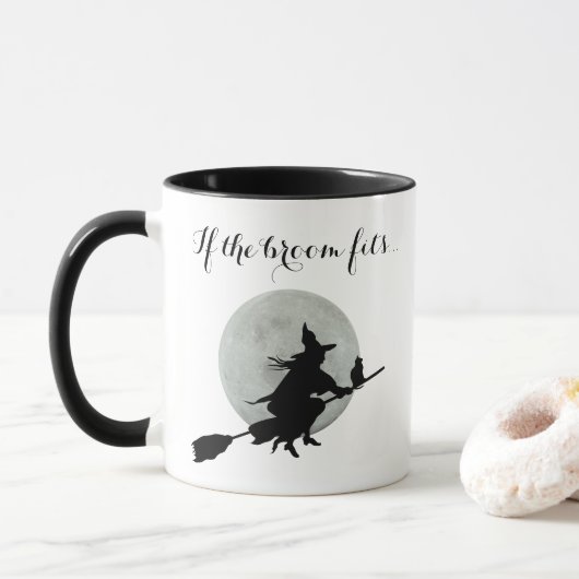 Mug "Si le balai tient..." sorcière volante avec le ch (Avec donut)