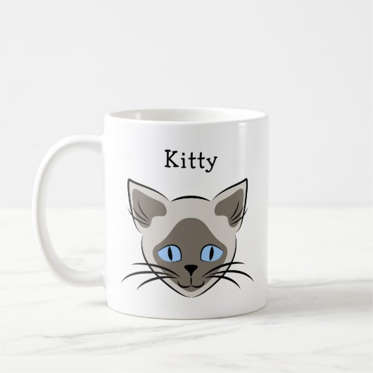 Mug Siamese Blue Eyed Chat Face Graphisme Nom personna (Gauche)