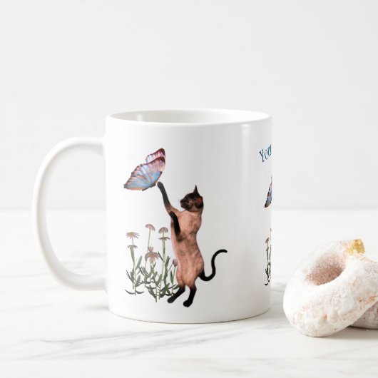 Mug Siamese Cat Butterfly Daisy Personnalisé (Avec donut)