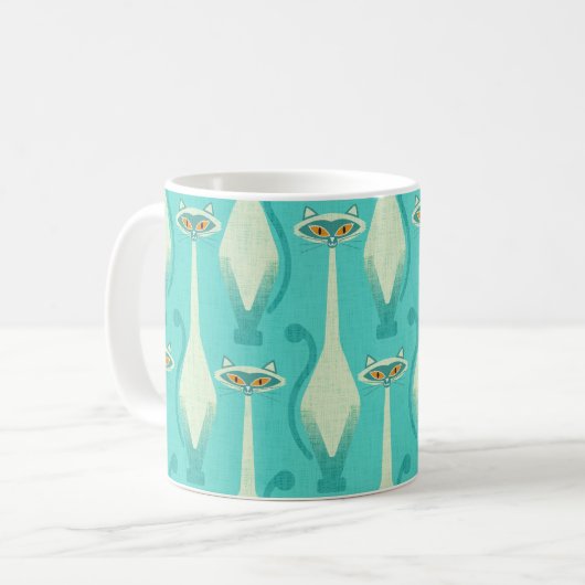 Mug Siamese curious cat - turquoise et orange (Devant gauche)