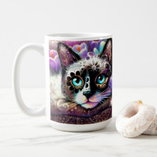 Mug Siamese Kitty Chat Crocus Floral Violet Turquoise