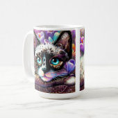 Mug Siamese Kitty Chat Crocus Floral Violet Turquoise (Devant gauche)