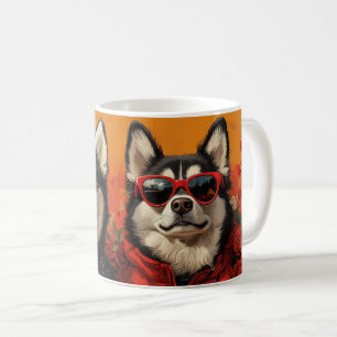Mug Siberian Husky avec Roses du cœur pour la Saint-Va