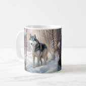 Mug Siberian Husky Qu'il neige Noël (Devant gauche)