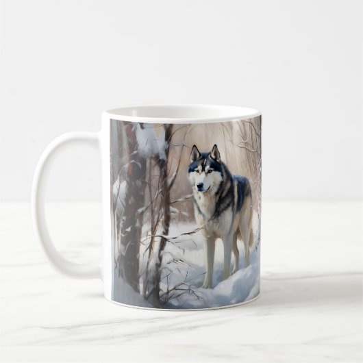 Mug Siberian Husky Qu'il neige Noël (Gauche)