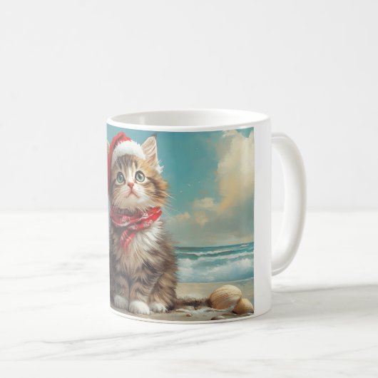 Mug Sibérie Chat Noël Plage Vintage (Devant droit)
