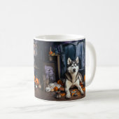 Mug Sibérie Husky Citrouille Halloween effrayant (Devant droit)