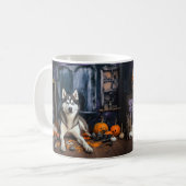 Mug Sibérie Husky Citrouille Halloween effrayant (Devant gauche)