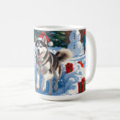 Mug Sibérie Husky Courir en neige avec Casquette de No (Devant droit)