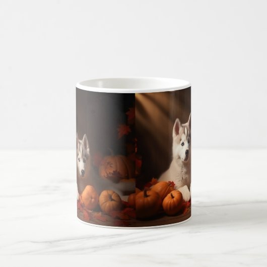 Mug Sibérie Husky Puppy Citrouille d'automne (Centre)