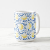 Mug Sicile Italien Rustique Feuilles Bleues Citrons (Devant droit)