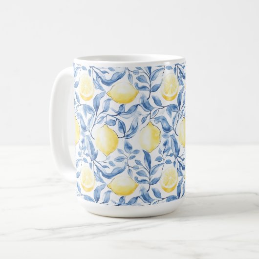 Mug Sicile Italien Rustique Feuilles Bleues Citrons (Devant gauche)