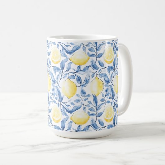 Mug Sicile Italien Rustique Feuilles Citrons  (Devant droit)